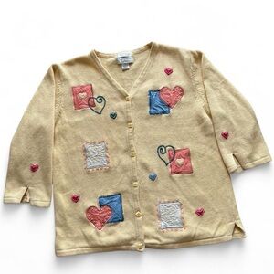 Vintage Patchwork Heart Cardigan, Christopher & Banks, Size Medium